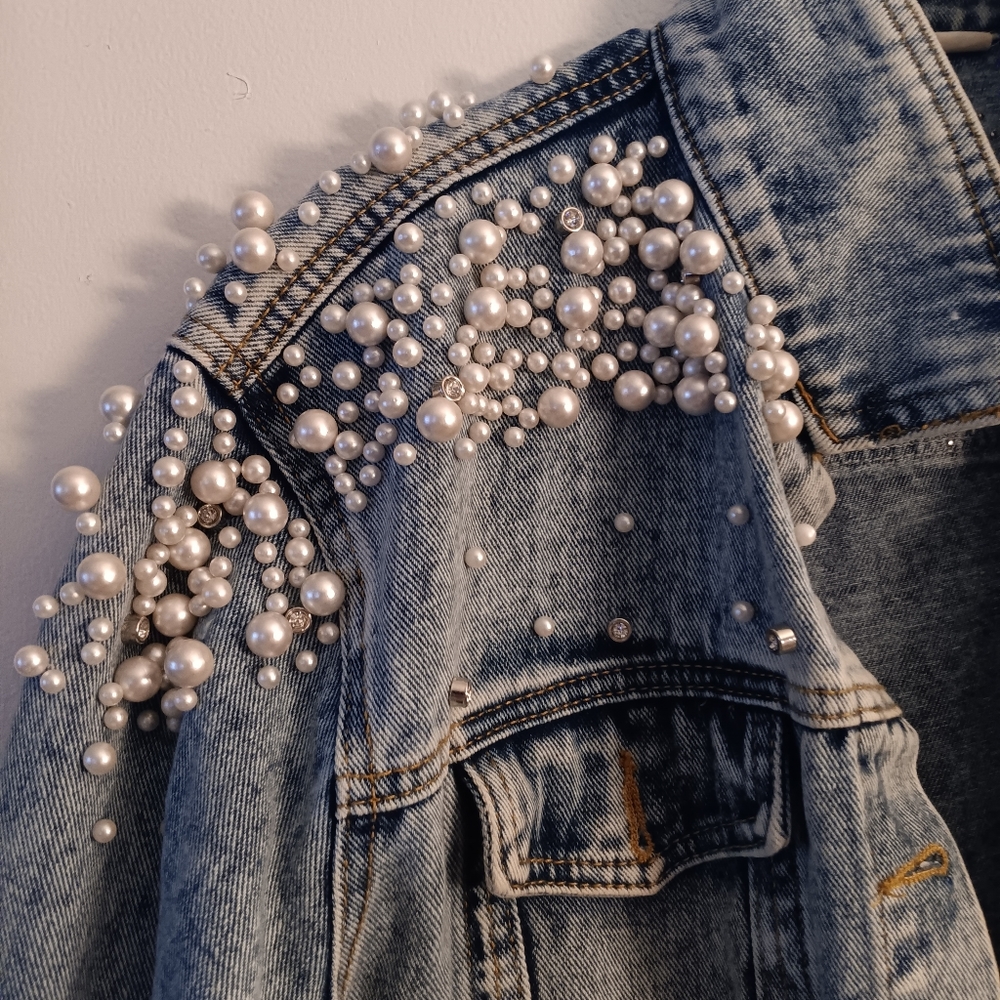 Jean Jacket w/Pearls - Picture 2 of 4